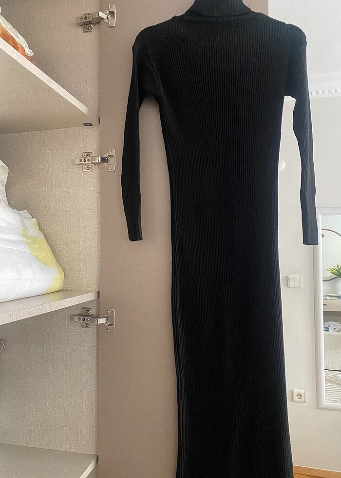 Siyah bogazlı triko elbise - Görsel 5