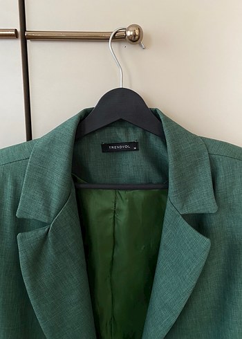 Düğmeli Yeşil Keten Kadın Blazer - Görsel 9