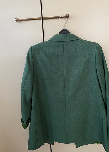 Düğmeli Yeşil Keten Kadın Blazer - Görsel 8