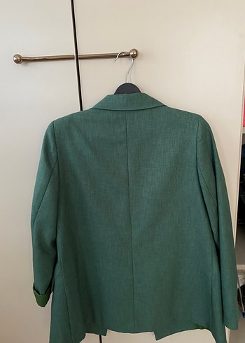 Düğmeli Yeşil Keten Kadın Blazer - Görsel 5