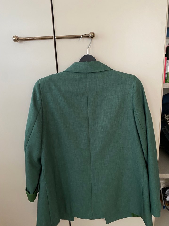 Düğmeli Yeşil Keten Kadın Blazer - Görsel 5