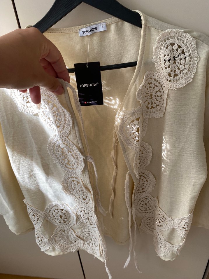 Dantel Detaylı Beyaz Bohem Örgü Bluz - Görsel 5