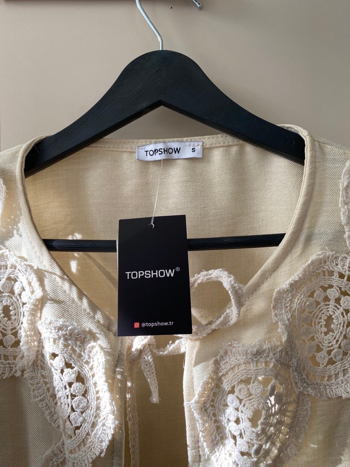 Dantel Detaylı Beyaz Bohem Örgü Bluz - Görsel 2