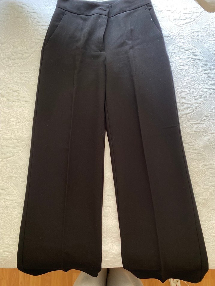 Siyah Kadın Midi Kumaş Pantolon mango palazzo siyah pantolon - Görsel 4