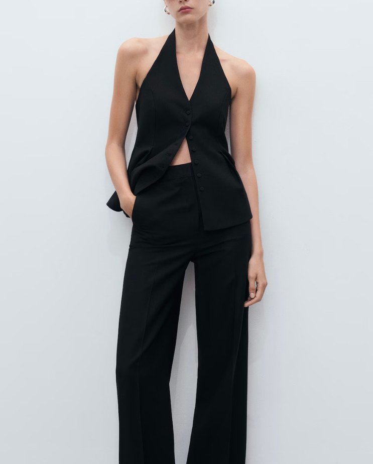 Siyah Kadın Midi Kumaş Pantolon mango palazzo siyah pantolon - Görsel 3