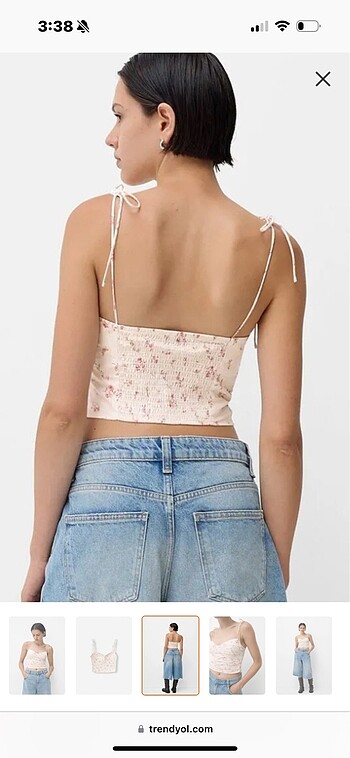Bershka askılı  çiçekli crop top - Görsel 5