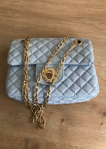 Zincir Detaylı Mavi Kadın Deri Çanta - Görsel 2