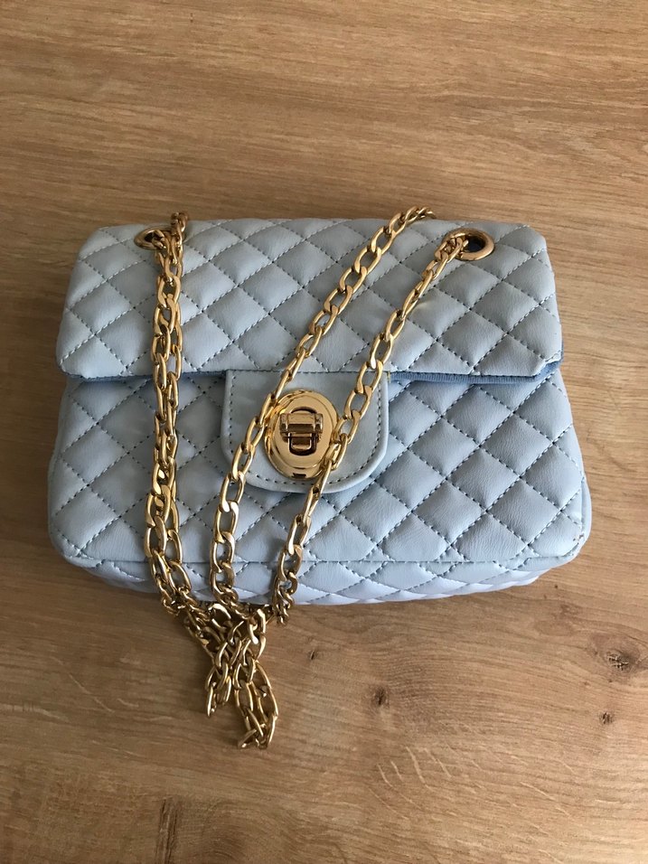 Zincir Detaylı Mavi Kadın Deri Çanta - Görsel 2