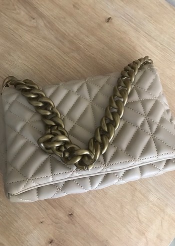 Bej Zincir Detaylı Deri Kadın Çanta - Görsel 2