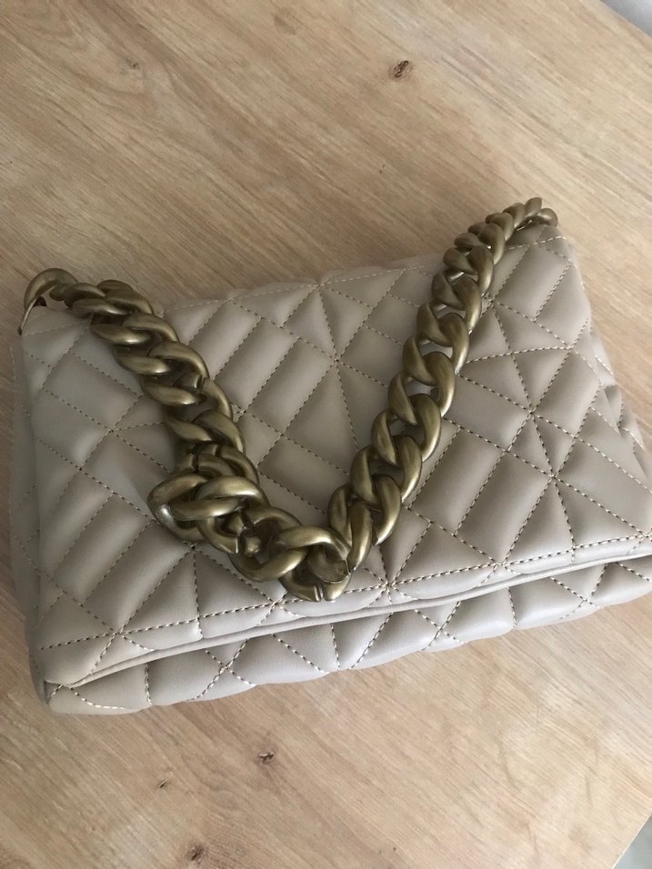 Bej Zincir Detaylı Deri Kadın Çanta - Görsel 2