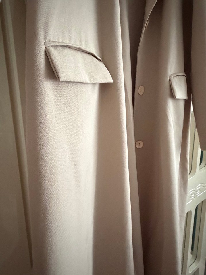 Bej Uzun Keten Kadın Trençkot - Görsel 2