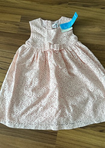 Kız Çocuk Pembe Dantel İşlemeli Elbise