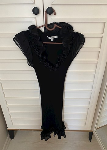 s Beden Siyah Transparan V Yaka Gotik Mini Elbise