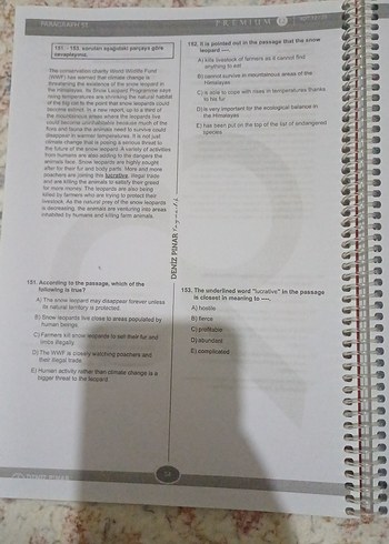 Beden Renk yksdil Reading Comprehension Soru Bankası Deniz Pınar yayınları