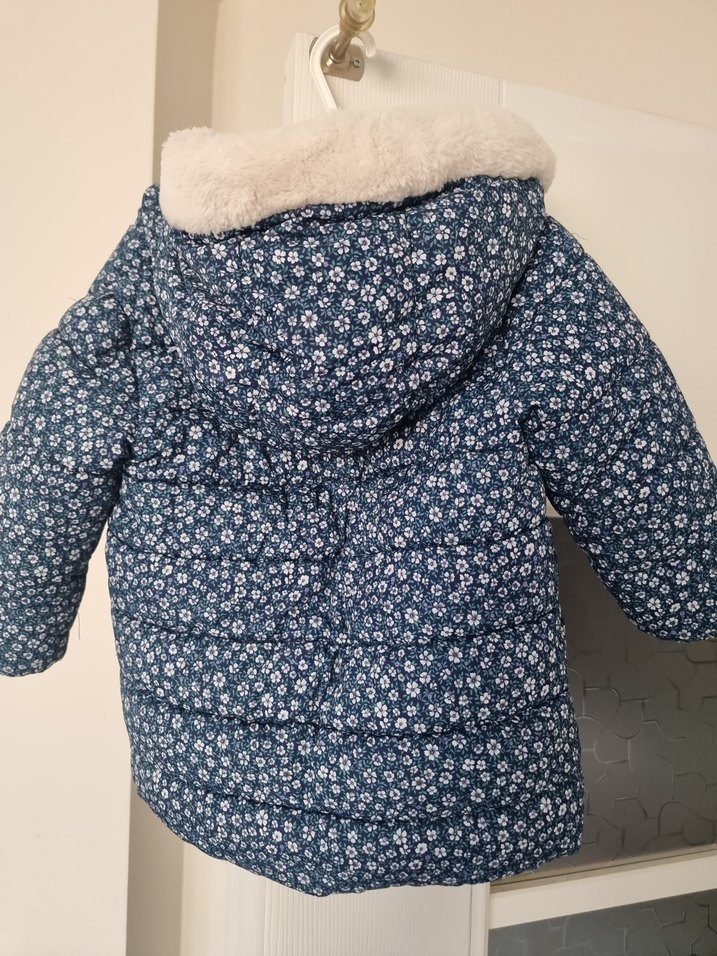 Kız Çocuk Mavi Desenli Düğmeli Mont - Görsel 2