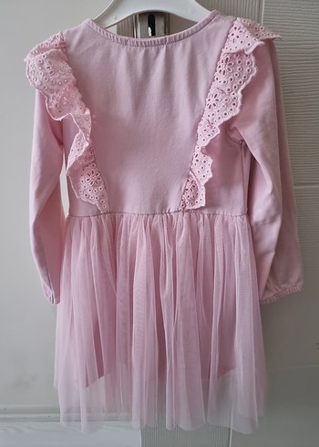 Pembe Kız Çocuk Pamuklu Uzun Kollu Elbise - Görsel 2