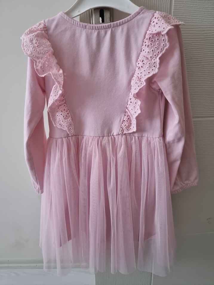 Pembe Kız Çocuk Pamuklu Uzun Kollu Elbise - Görsel 2