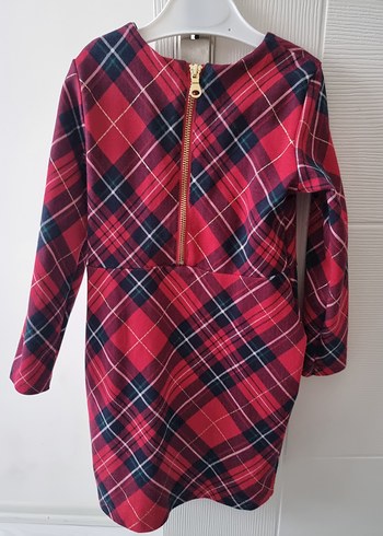 Kız Çocuk Kırmızı Ekose Uzun Kollu Elbise - Görsel 2