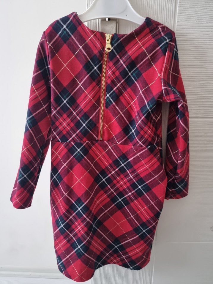 Kız Çocuk Kırmızı Ekose Uzun Kollu Elbise - Görsel 2