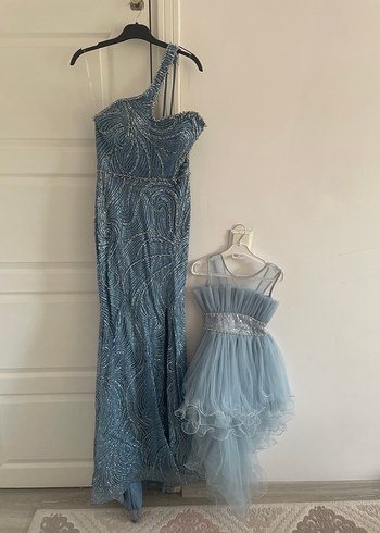 Mavi Dantelli Uzun Abiye Elbise - Görsel 2