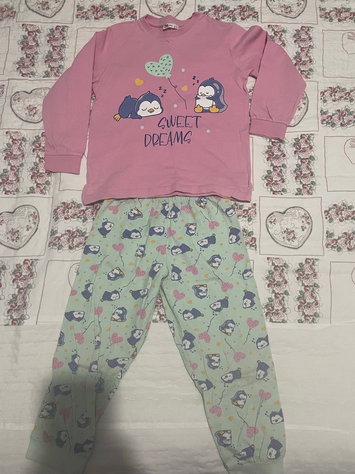 Kız Çocuk Pembe Pamuklu Uzun Kollu Pijama Takımı - Görsel 2