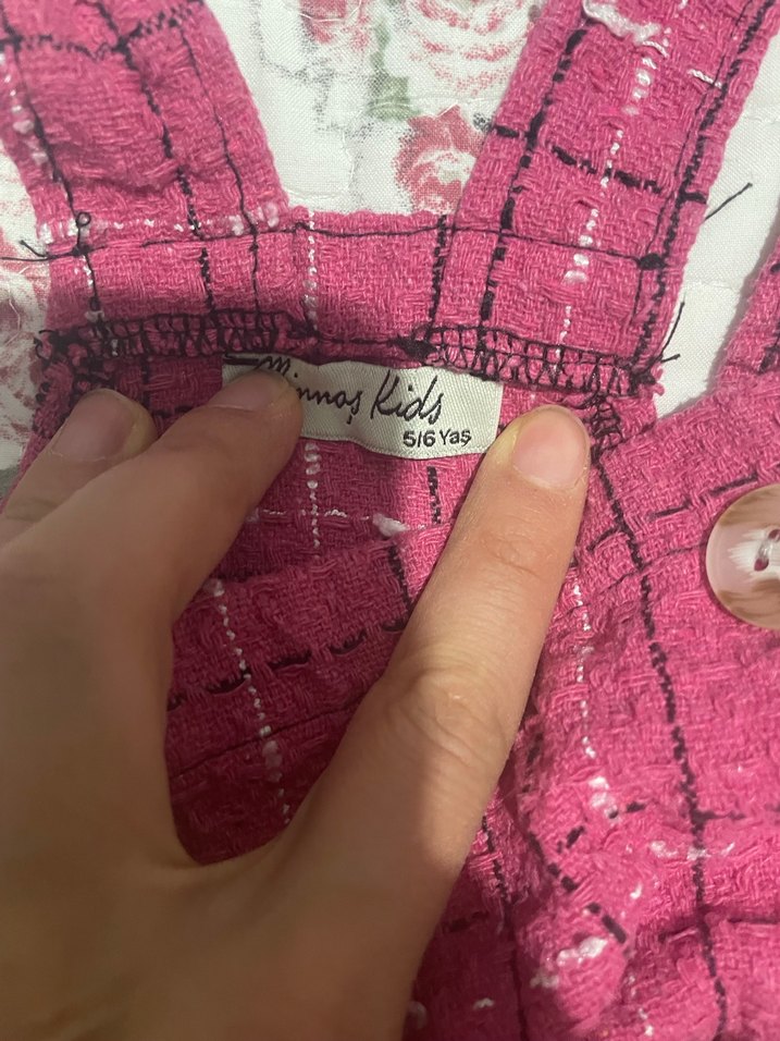 Kız Çocuk Pembe Triko Askılı Elbise - Görsel 2