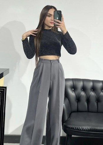 Gri Midi Kadın Kumaş Pantolon