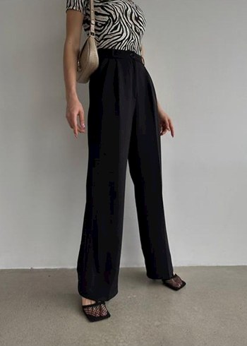 s Beden Siyah Regular Fit Midi Kumaş Pantolon