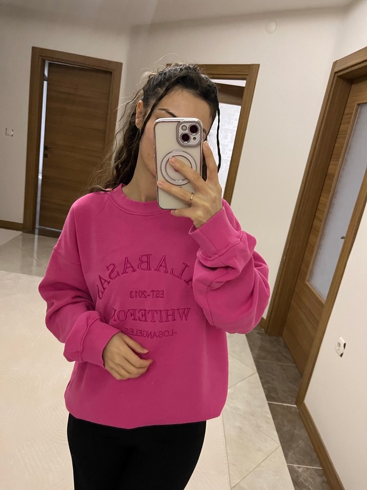 Pembe Baskılı Kadın Sweatshirt - Görsel 3