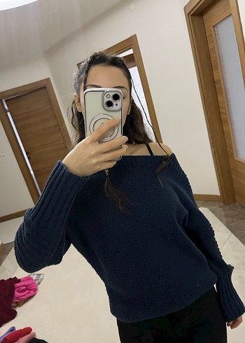 Lacivert Örgü Kadın Sweatshirt - Görsel 2