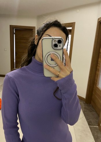 Mor Boğazlı İnce Kadın Kazak - Görsel 3