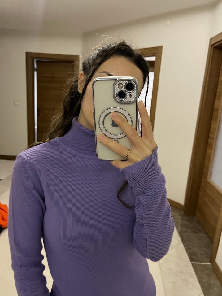 Mor Boğazlı İnce Kadın Kazak - Görsel 3