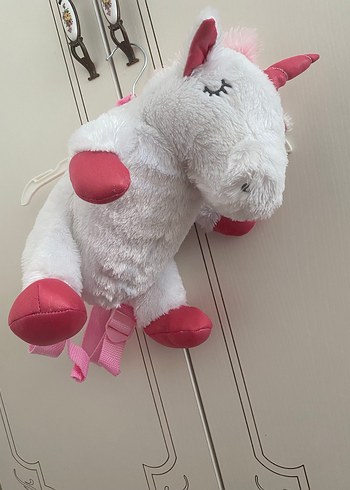 Pembe Detaylı Beyaz Peluş Unicorn çanta - Görsel 4