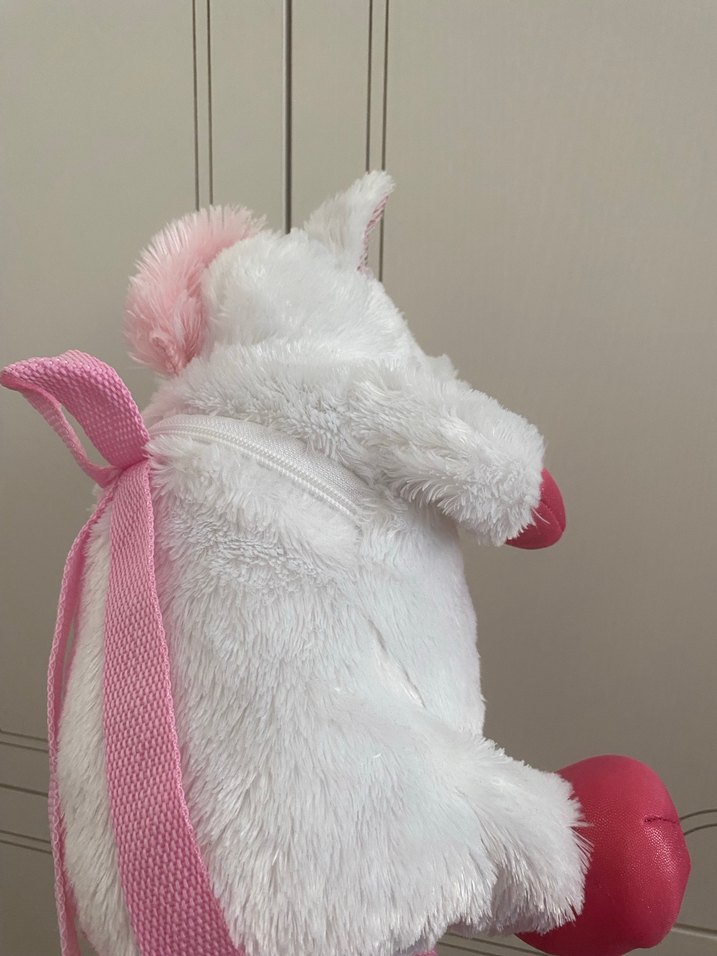Pembe Detaylı Beyaz Peluş Unicorn çanta - Görsel 3