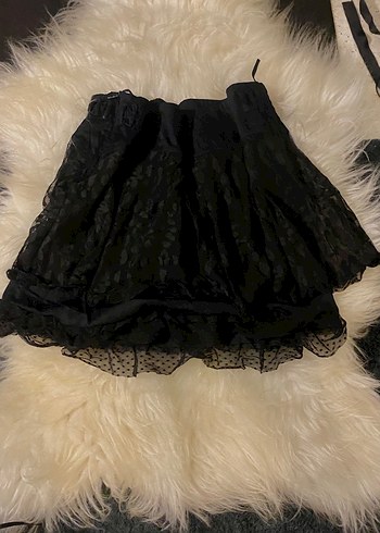 Afrodit Siyah Firfirli Mini Gotik Etek