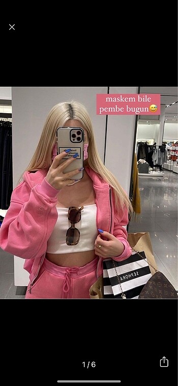 Pembe crop hırka
