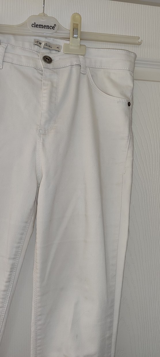 Fermuarlı Beyaz Midi Kot - Görsel 2