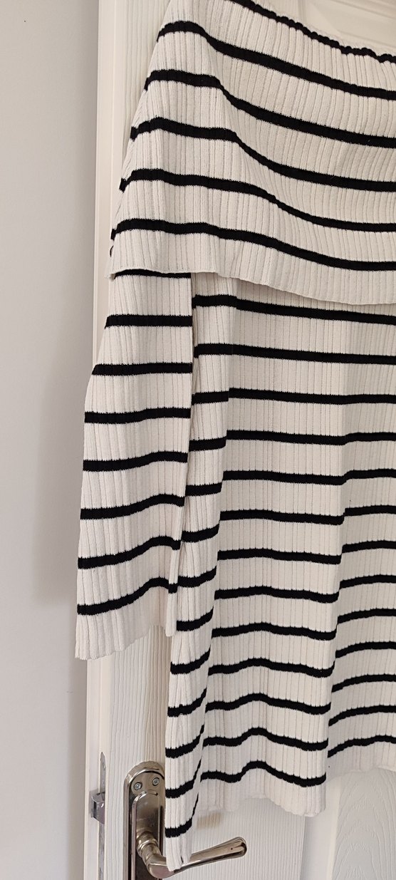 Çizgili, Uzun Kollu, Kayık Yaka Kadın Kazak - Görsel 3