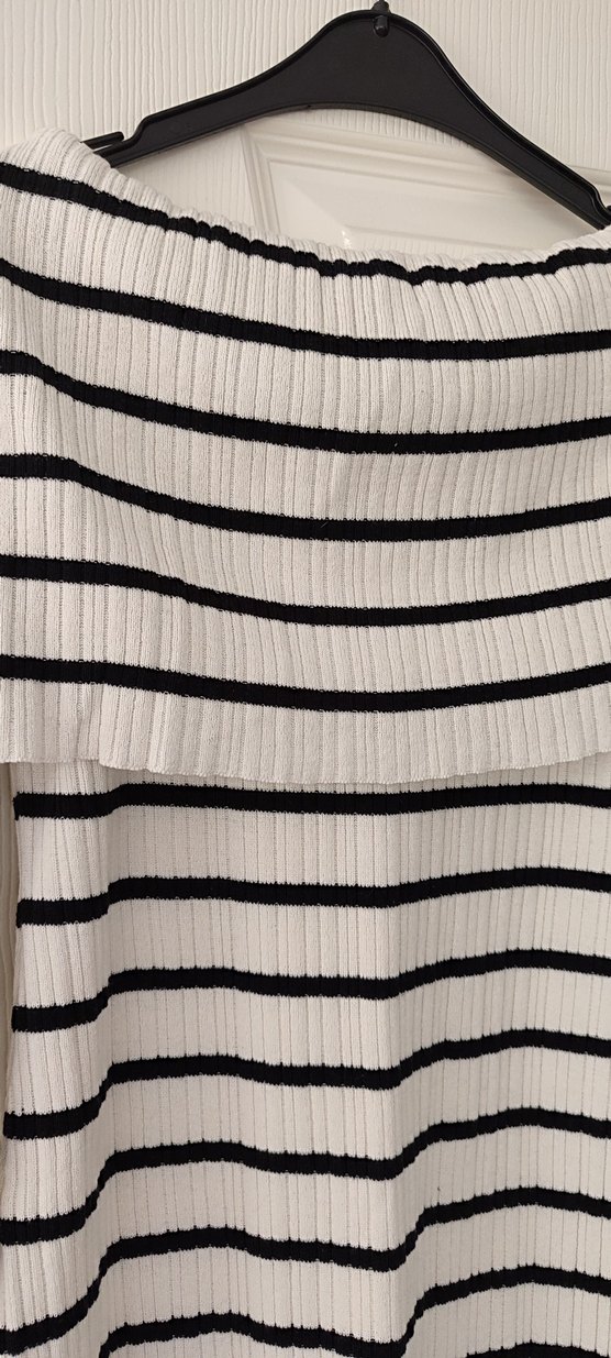 Çizgili, Uzun Kollu, Kayık Yaka Kadın Kazak - Görsel 2