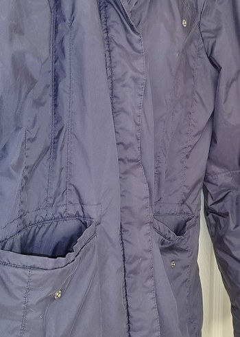 Düğmeli lacivert Midi Kadın yagmurluk - Görsel 2