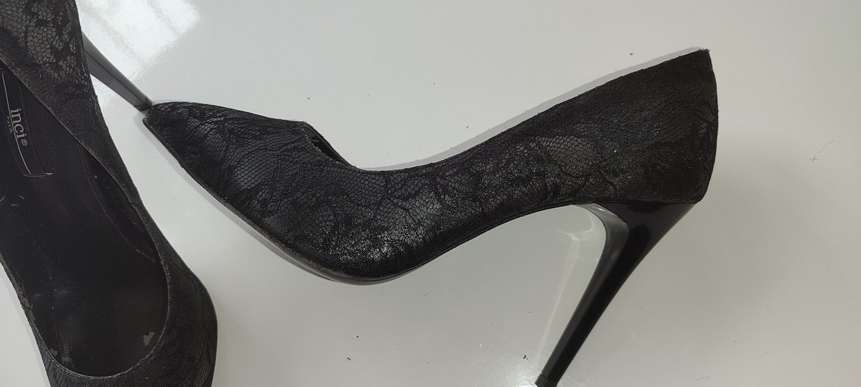 Siyah Dantelli Yılan Desenli Stiletto - Görsel 4