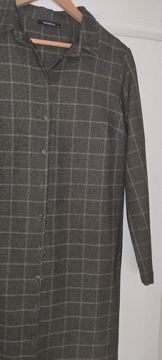 Uzun Kollu Kadın Keten tarzı kumaş elbise - Görsel 3