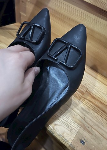 Kadın Siyah Tokalı Blok Topuklu Babet - Görsel 4