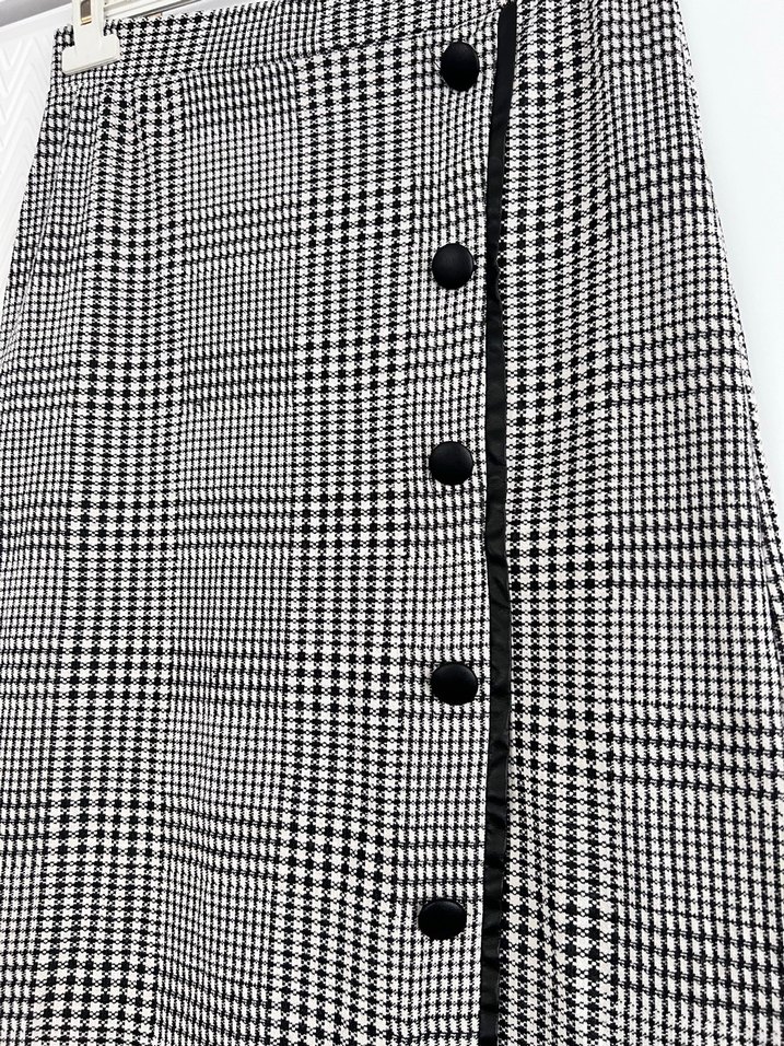 Düğmeli Uzun Ekose Kadın Etek - Görsel 2