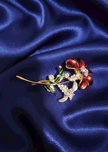 Bordo Çiçekli Vintage Broş - Görsel 2