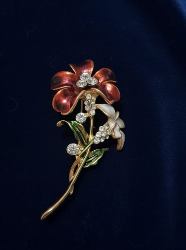 Bordo Çiçekli Vintage Broş - Görsel 3