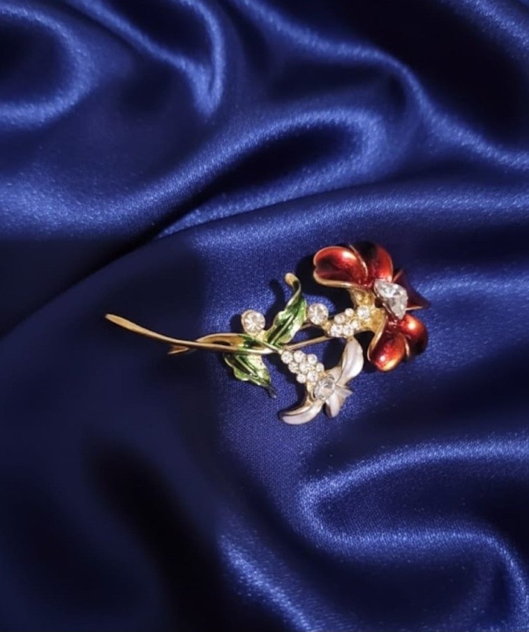 Bordo Çiçekli Vintage Broş - Görsel 2