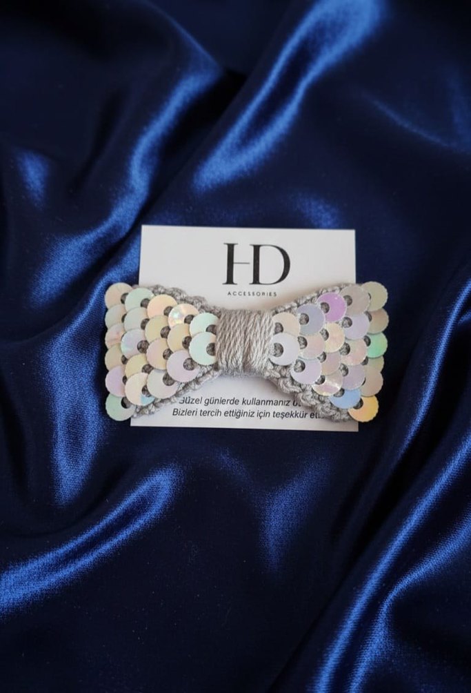 Gri Nakışlı Pullu Fiyonk Toka - Görsel 4