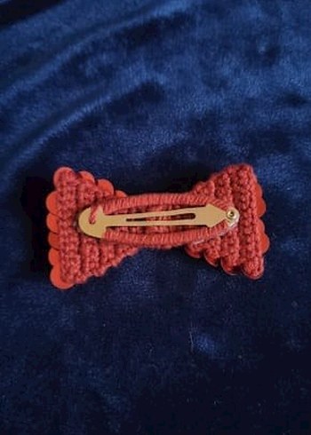 Örgü Kırmızı Fiyonk Saç Tokası - Görsel 2