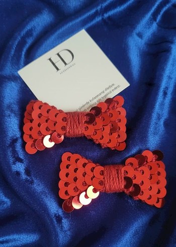 Örgü Kırmızı Fiyonk Saç Tokası - Görsel 3